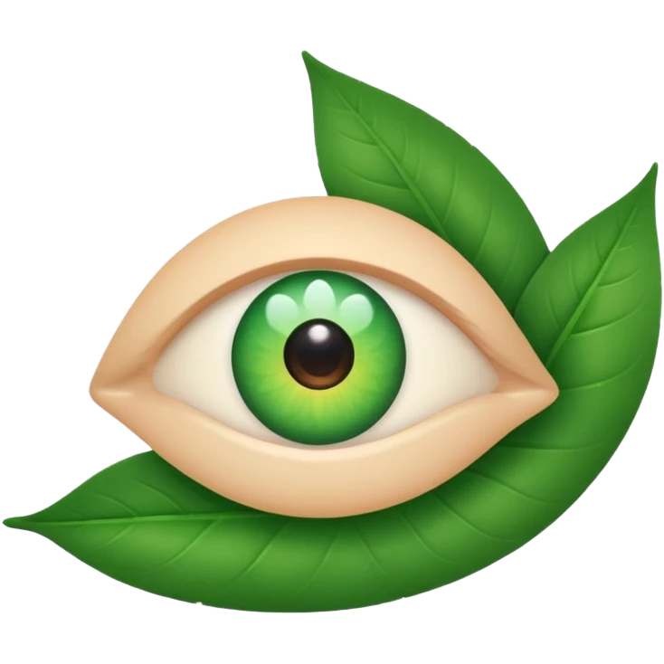 A minimalist, slightly winking eye emoji with a vibrant green leaf serving as the upper eyelid, and a tiny, sparkling white glow in the pupil. Clean, vector style. Transparent background. For a YouTube channel focused on senior health. emoji