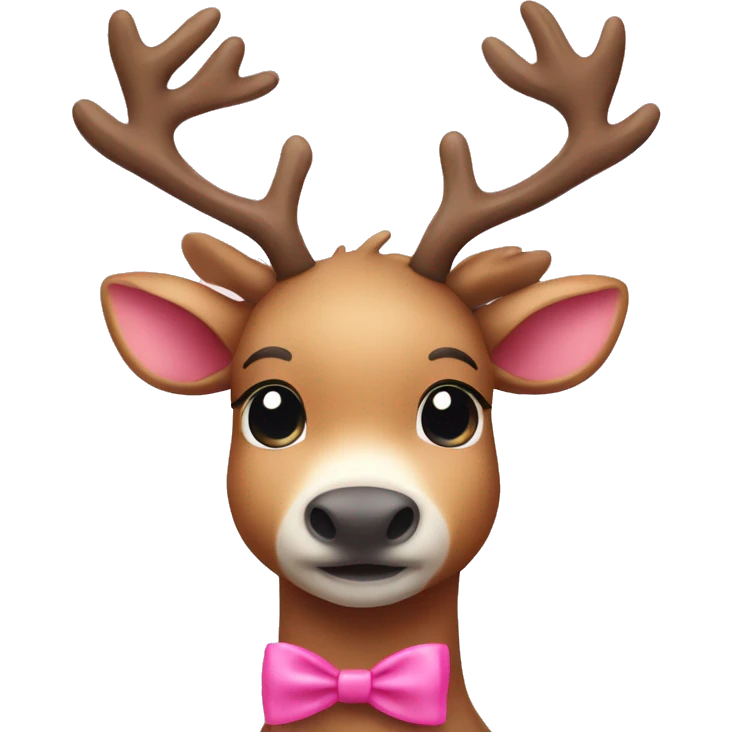 cute reindeer wearing a pink bow to his  neck emoji