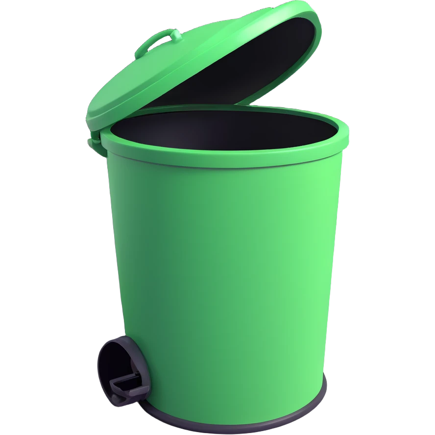 Draw a Pixar-style trash can. The view angle should be 70 degrees. Do not use the face, eye, and mouth. emoji