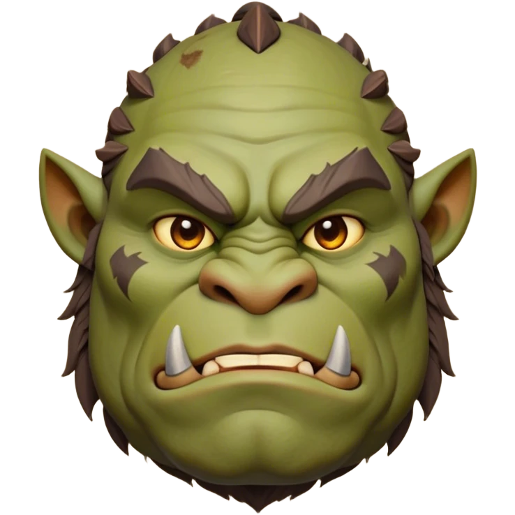 Cinematic Noble Ogre Portrait Emoji, Majestic and imposing, with a rugged, muscular form in deep earthy greens and browns, adorned with battle scars and subtle tribal markings, exuding calm, noble strength and unexpected wisdom, simplified yet strikingly detailed, glowing with a shadowy outline that captures the essence of a gentle giant with fierce heart! emoji
