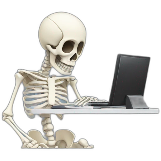 Skeleton typing on computer emoji