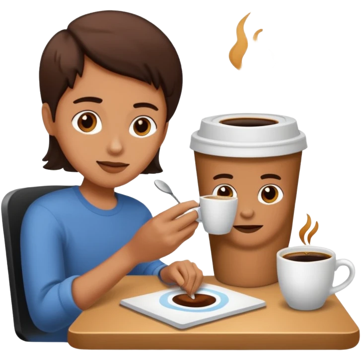 Person drawing a picture of a coffee emoji