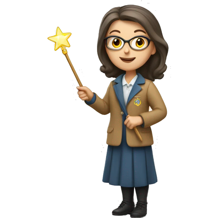 A Ukrainian female teacher holds a magic wand in her hand emoji