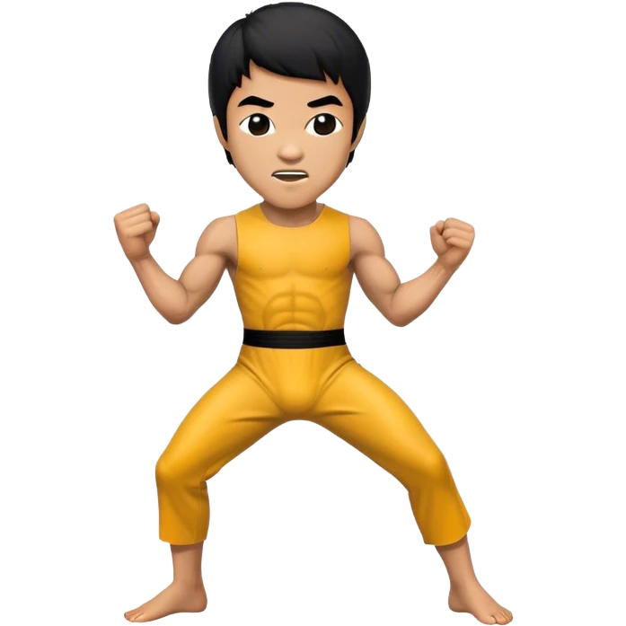 Cinematic Realistic Bruce Lee Pop Culture Emoji, featuring a dynamic portrayal of the legendary martial artist rendered with crisp detail and energetic lighting. emoji