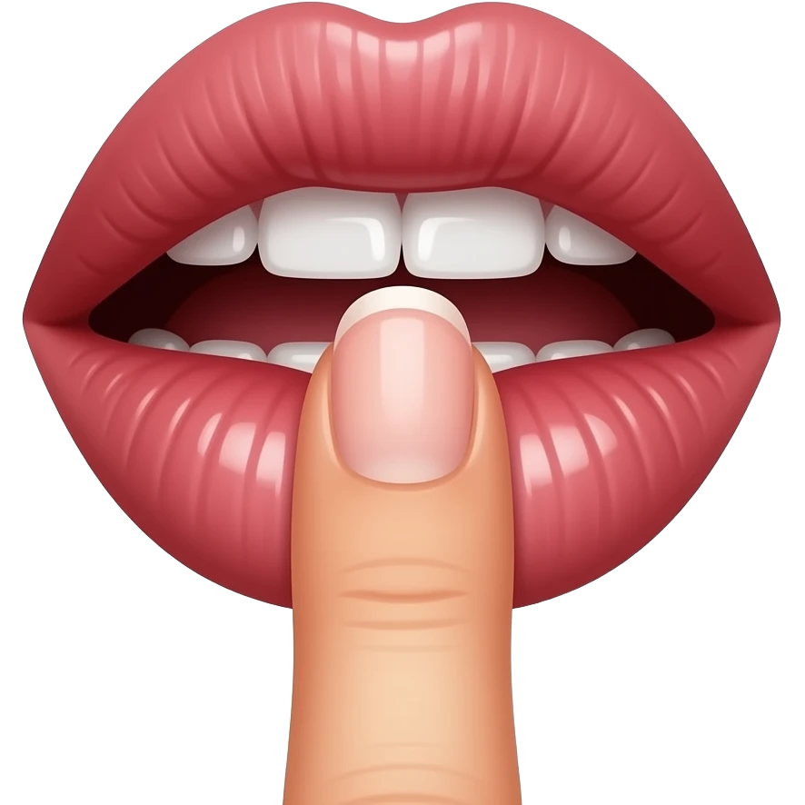 A mouth that bites a finger in a sexy way emoji