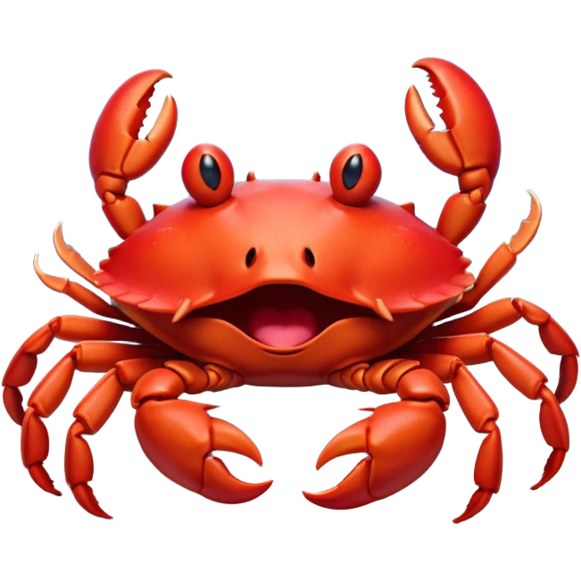 Cinematic Cute Yawning Red Crab Portrait Emoji, Head tilted slightly with a dramatic, wide-open yawn, showcasing a vivid, scarlet exoskeleton with softly drooping antennae and eyes half-closed in drowsy contentment, Simplified yet irresistibly adorable features, highly detailed, glowing with a soft, cozy oceanic glow, high shine, relaxed yet expressive, stylized with a dash of whimsical seaside charm, soft glowing outline, capturing the essence of a drowsy yet affectionate red crab that appears ready to scuttle out for a nap! emoji