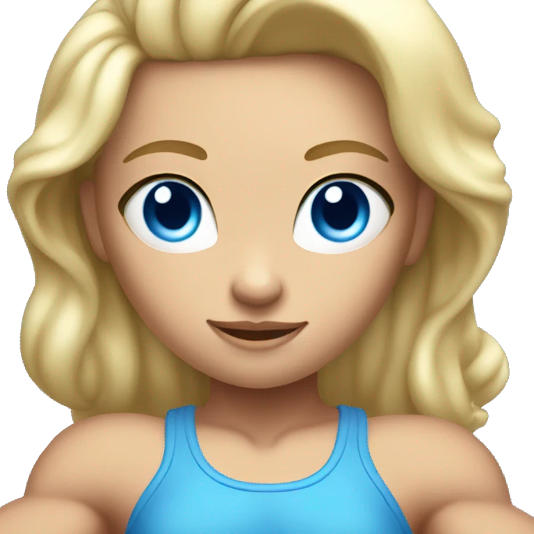 Strong muscle blonde girl blue eyes raising hand emoji