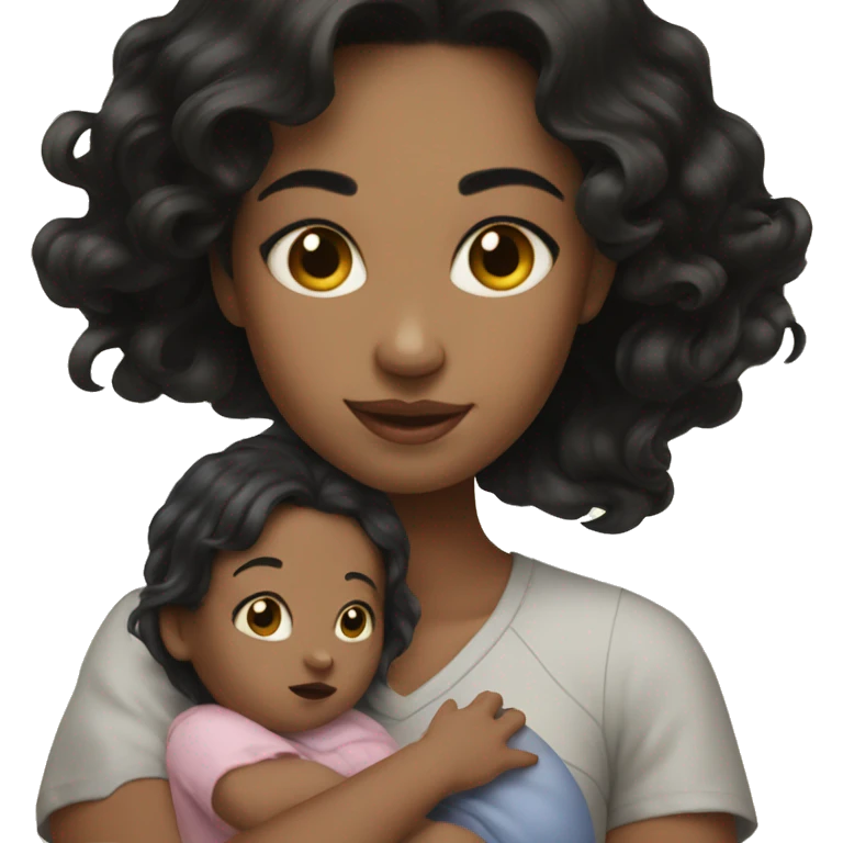 realistic girl with black hair holding a baby emoji
