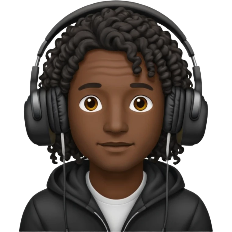 black long curly hair man wearing headphones no microphone emoji