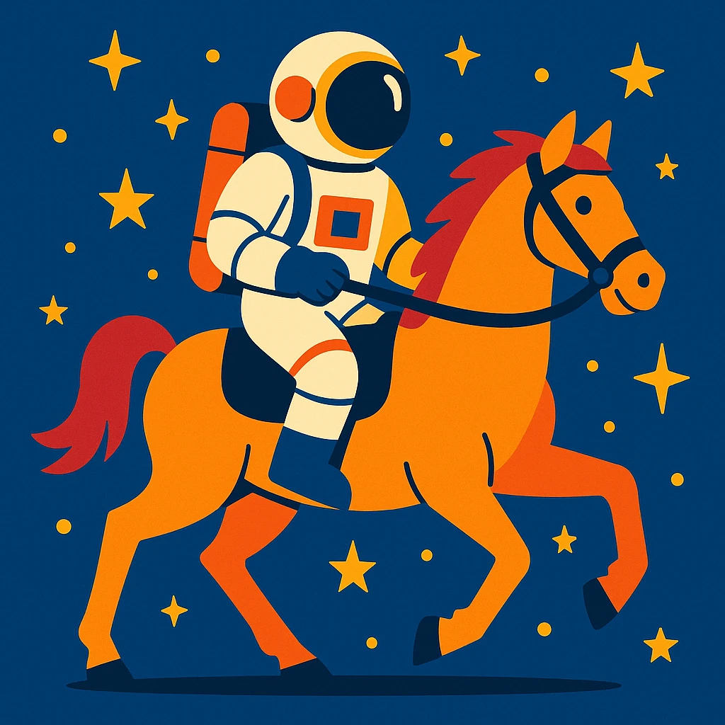 astronaut on horseback with stars in background emoji