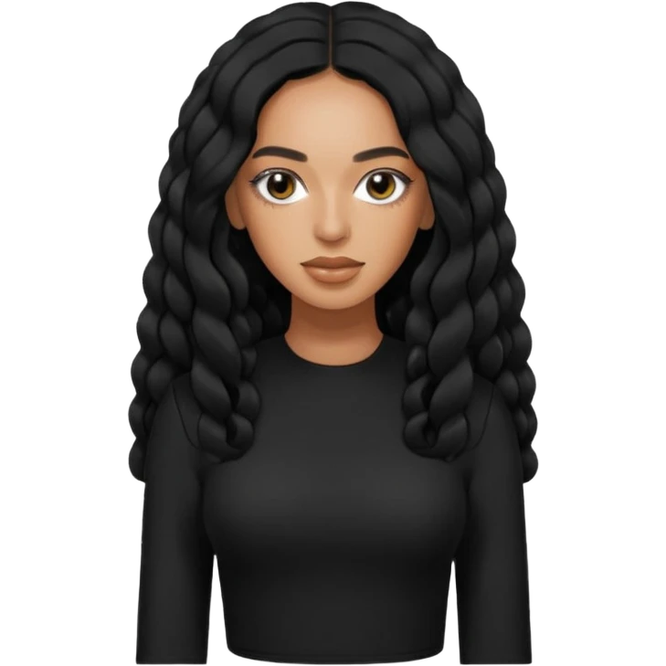 Solange with black long hair, black outfit emoji