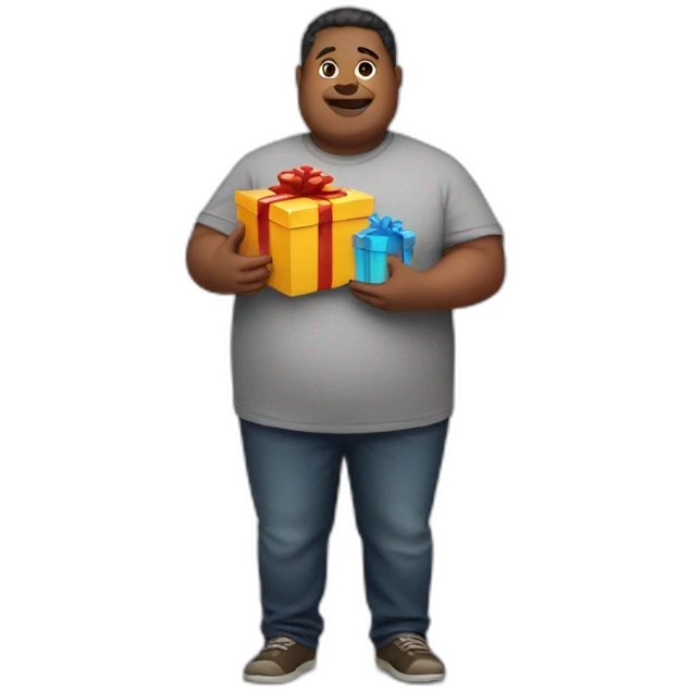Fat man holding a gift emoji