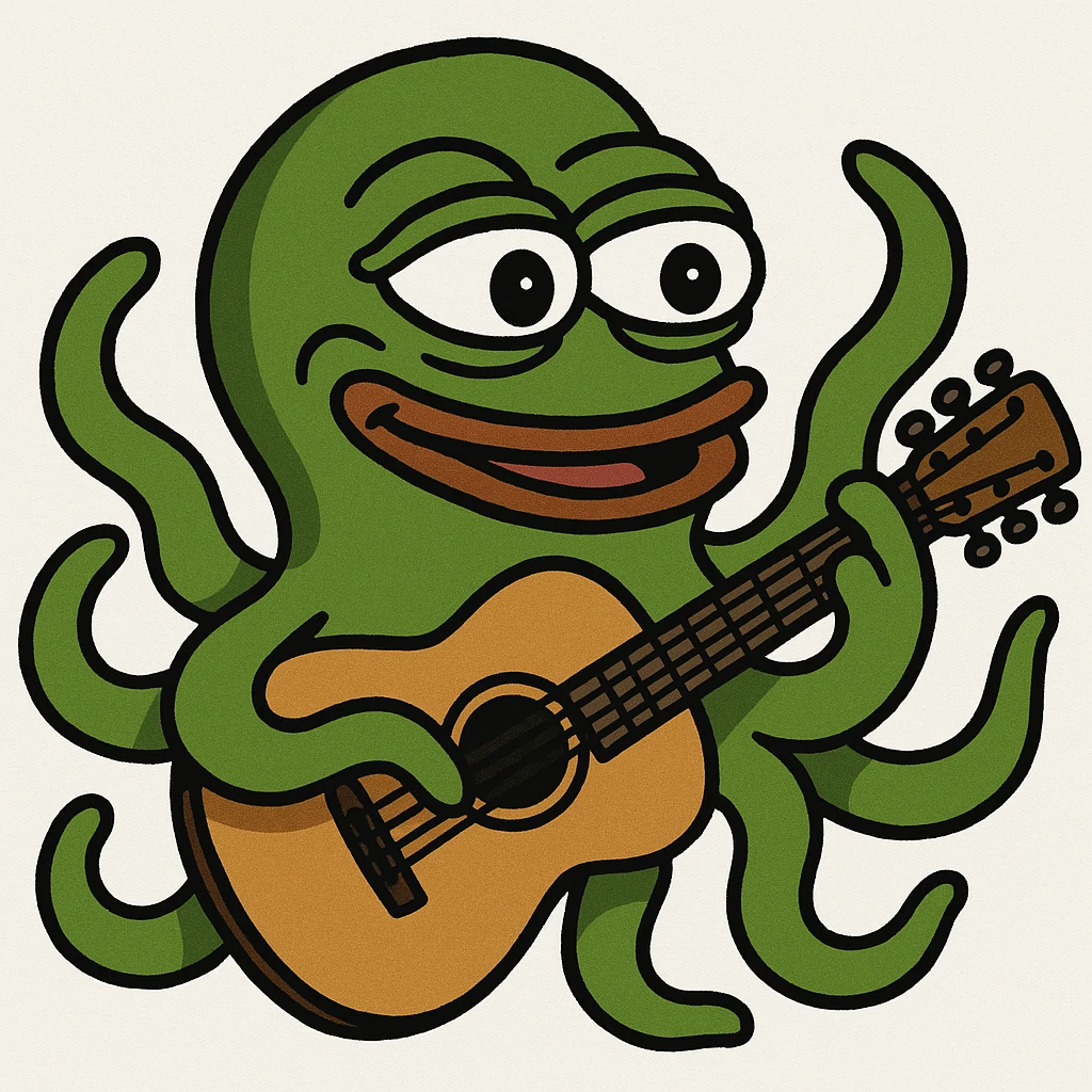 happy octopus with multiple arms playing guitar emoji