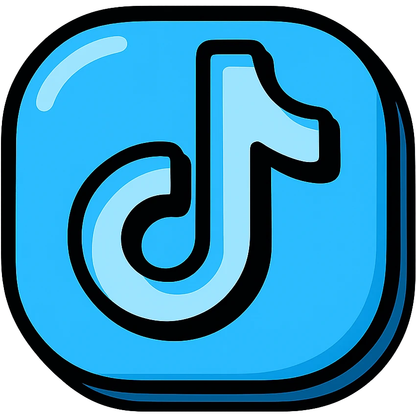plump rounded TikTok logo, blue color, bold black outlines, expressive shadows, glossy highlights, puffy dimensional symbol, soft rounded corners, no background emoji