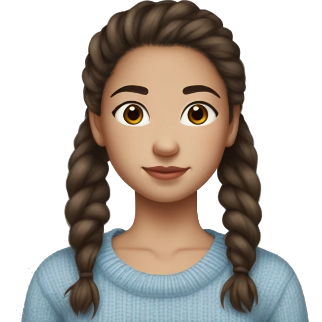 teenage girl, hispanic, freckles, afro brown hair, pony tail, medium length hair, brown eyes, light blue sweater, winter sweater, freckle emoji