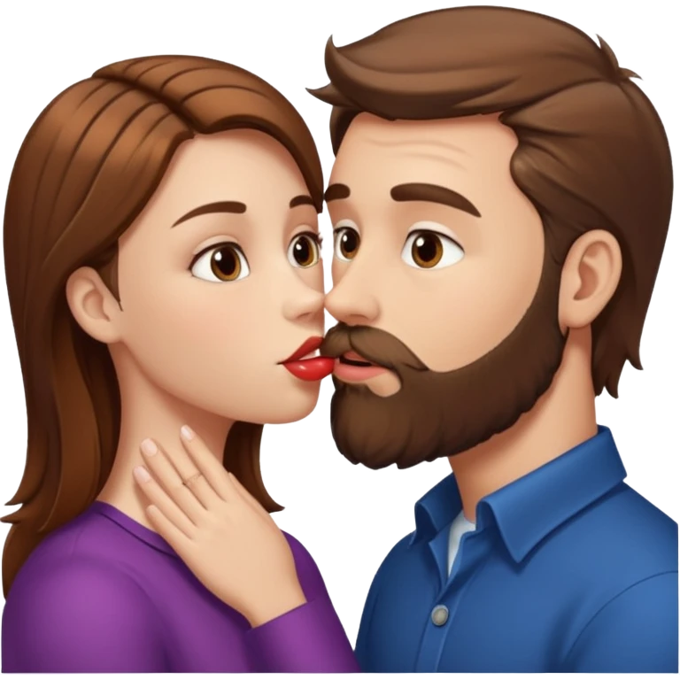 White man with brown hair and beard kissing lips with a white girl with brown hair emoji