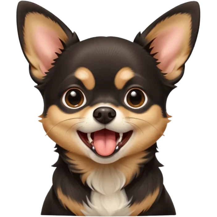 A high-resolution digital illustration of a cute black and tan chihuahua yawning. portrait in a clean, semi-realistic style emoji