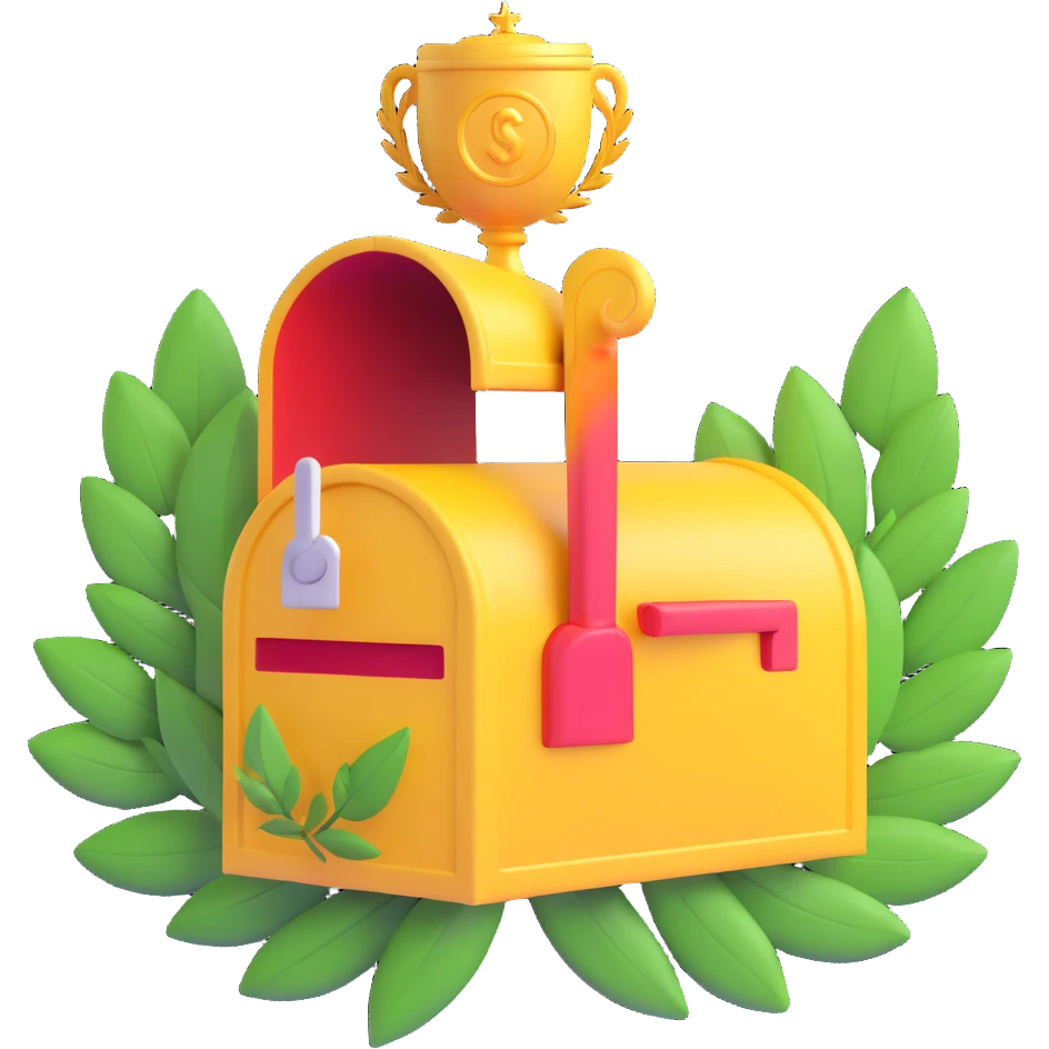 mailbox with a trophy and laurel wreath, indicating high reputation, 3D emoji style emoji