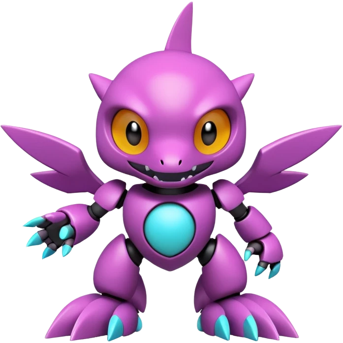 A 3D CGI model of a randomly-colored edgy kawaii Fakémon-Pokémon-Digimon-Spectrobe-Medabot-creature (full body) emoji