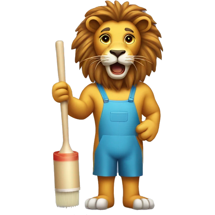 lion standing holding paint roller with contracture dress talking emoji