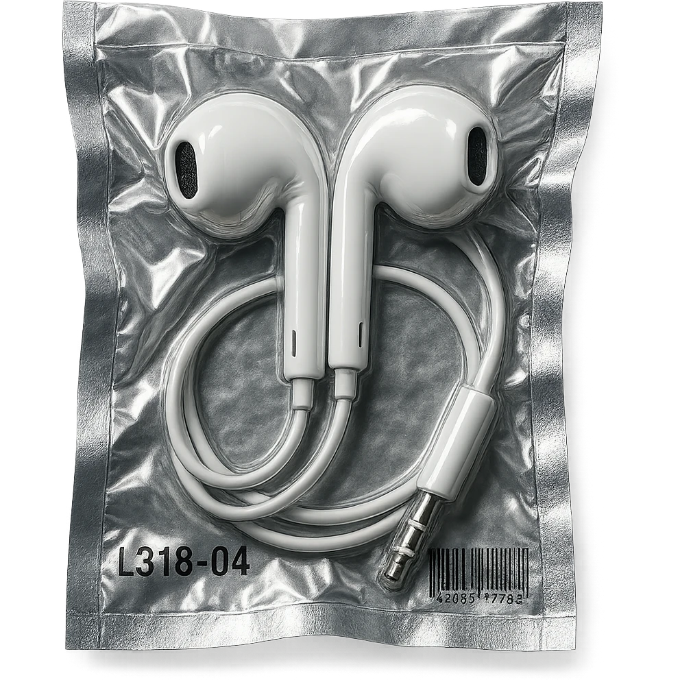 white EarPods with cable, shiny and puffy, no background emoji
