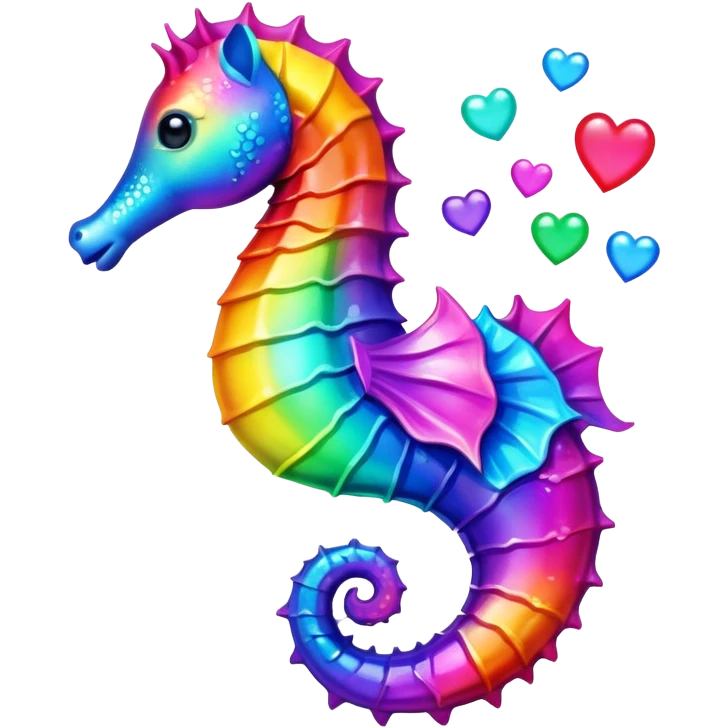 Rainbow seahorse with hearts around it emoji