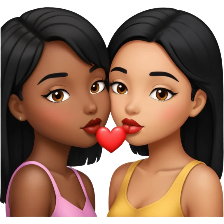 Ebony Girl kissing a ebony girl emoji