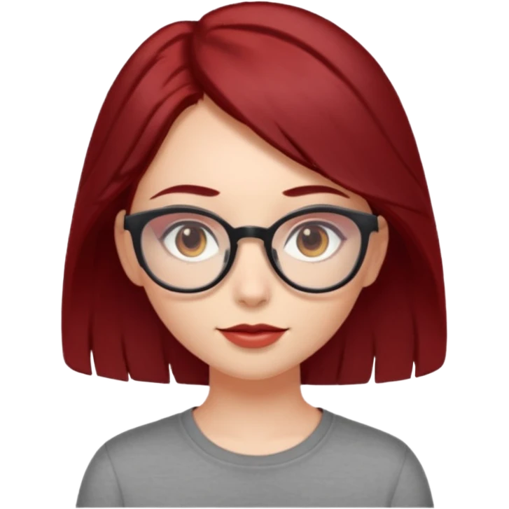 A sun kissed girl with dark red hair and grey eyes and glasses emoji