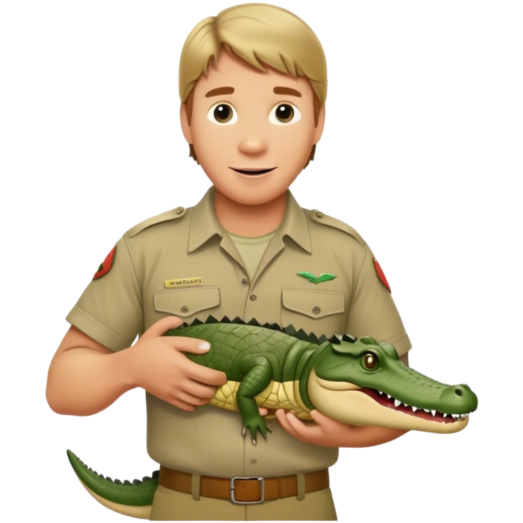 Cinematic Realistic Steve Irwin Portrait Emoji, in his signature khaki attire, holding a crocodile or giving an excited thumbs-up. The scene is lit with vibrant, natural sunlight, emphasizing his adventurous spirit and deep connection to nature. emoji