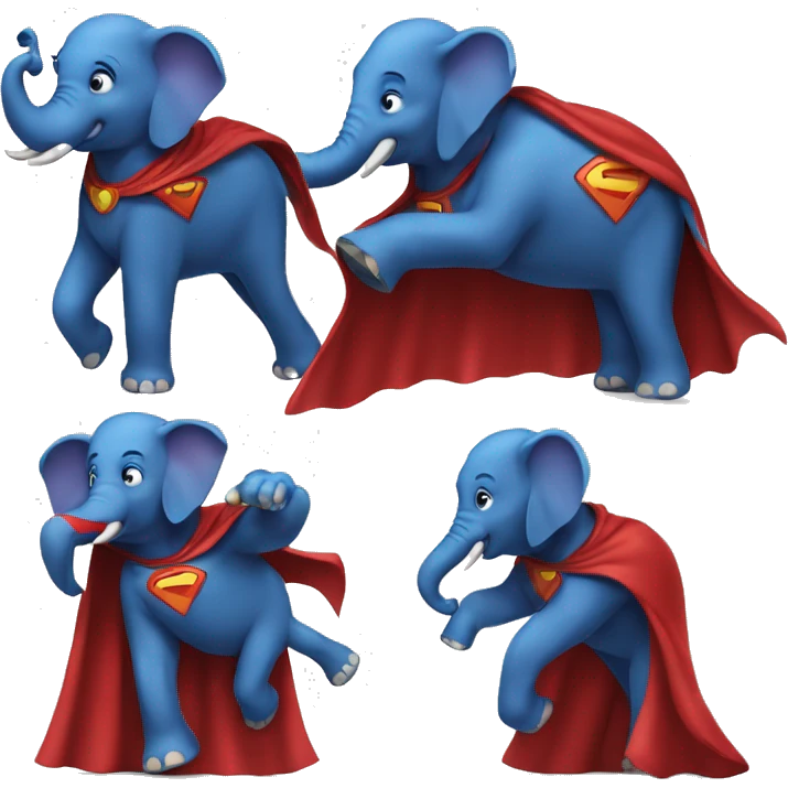 Elephant super-hero blue and red with a cape emoji