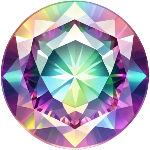 Faceted round mystic quartz with holographic rainbow effect and brilliant shine emoji