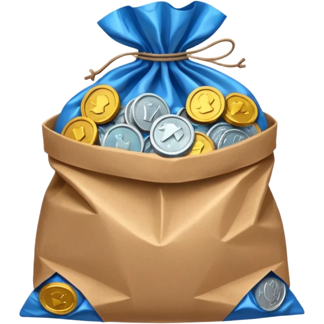 brown bag of blue coins emoji