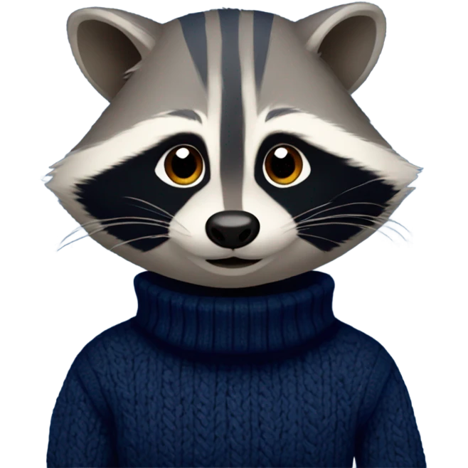 Raccoon in a navy blue turtleneck emoji