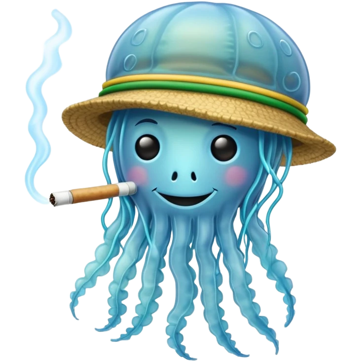 Jellyfish smoking a joint with a Jamaican hat on and dreads emoji