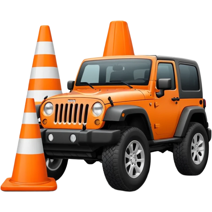 Jeep Wrangler running over an all-white traffic cone, tire contact visible, emoji style emoji