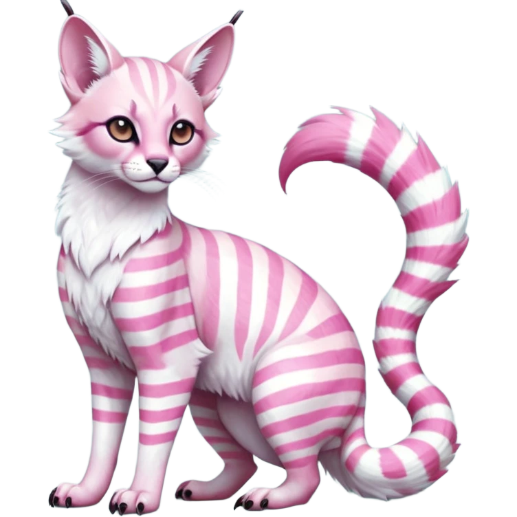 Colorful tropical pearly-albino-white iridescent glorious divine exotic cute cool beautiful shiny beautiful fantasy-caracal-civet-genet-sergal-vernid-Cacomistle-oncilla-animal-Fakémon-hybrid-fursona with tufted ears (full body) emoji