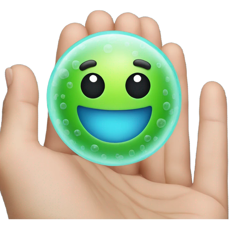 a smiling microbe in your hands emoji
