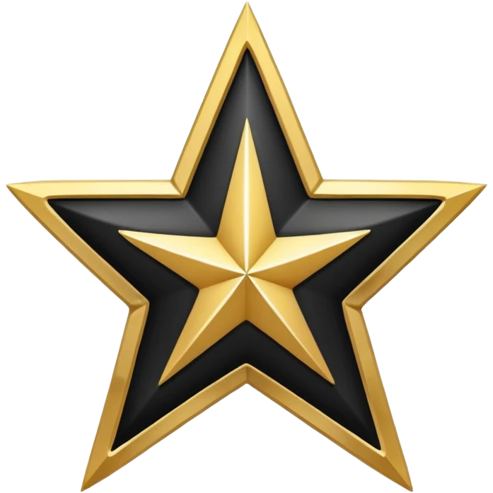 A clean and minimal digital vector graphic of a white five-pointed star centered on a black circular background, with a shiny gold ring border around the circle. The design should be flat, high-contrast, and suitable for use as a badge or emoji. emoji