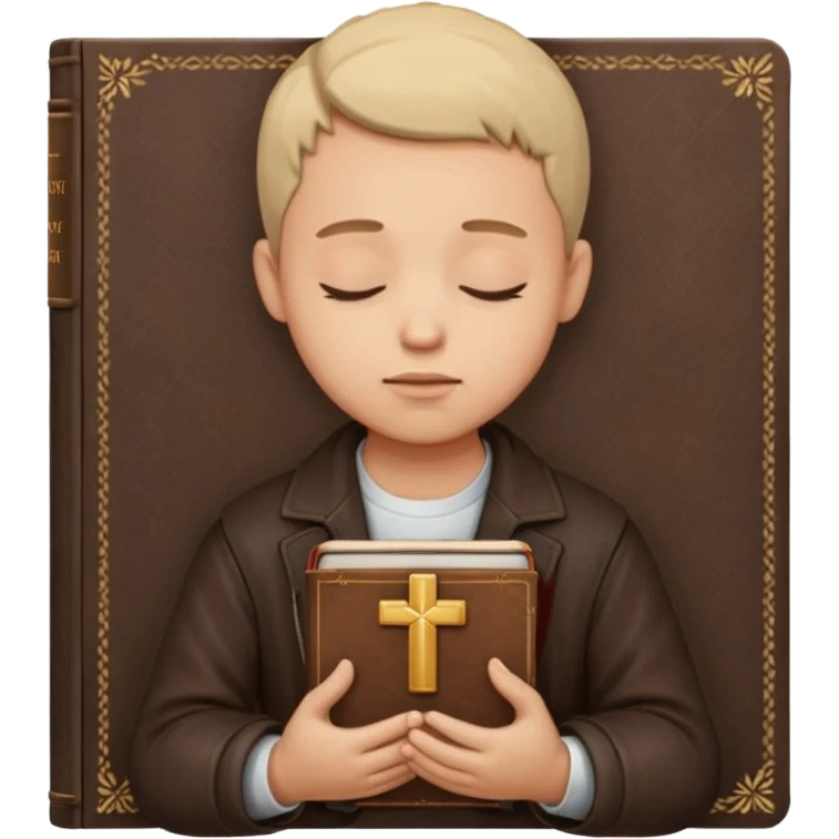 Guy who reads Bible with cross on it and with his eyes closed in prayer. Nothing in the background  emoji