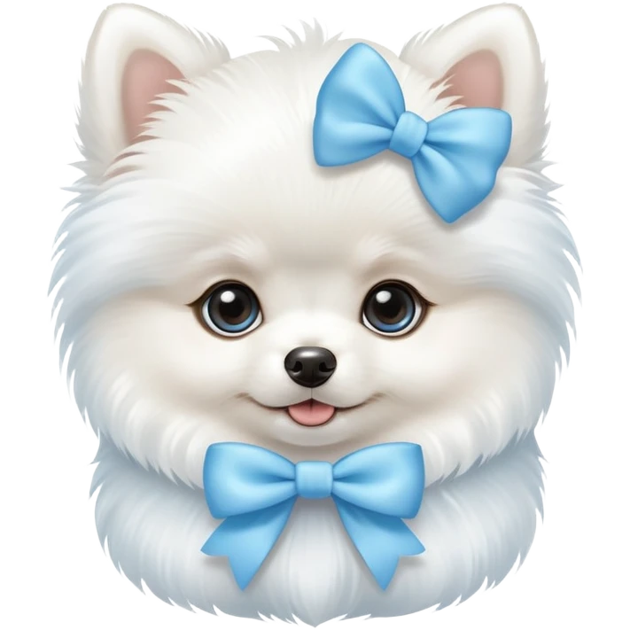 white Pomeranian puppy with baby blue bow  emoji