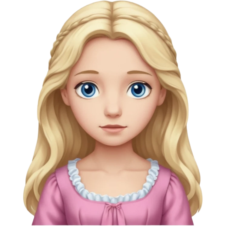 Fantine From Les Miserables with light skin, blue eyes, Blonde long Hair, pink outfit emoji