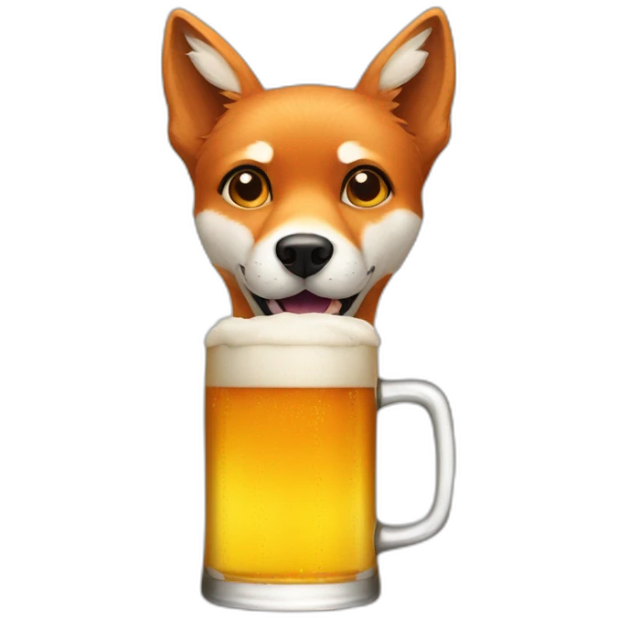 Dog like fox drunk by beer emoji