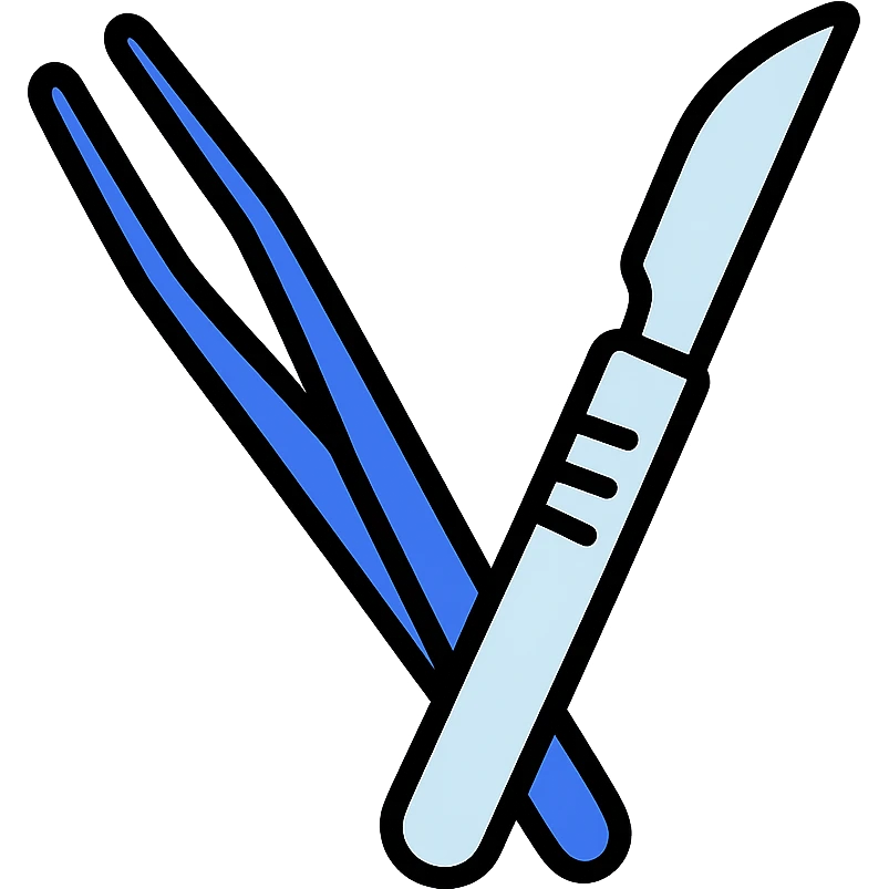 surgery icon style, simple and clear, scalpel and forceps, blue and white color scheme emoji