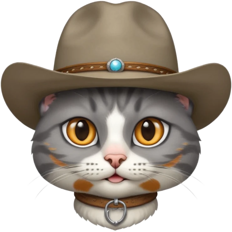 Gray short hair cat head only wearing cowboy hat emoji