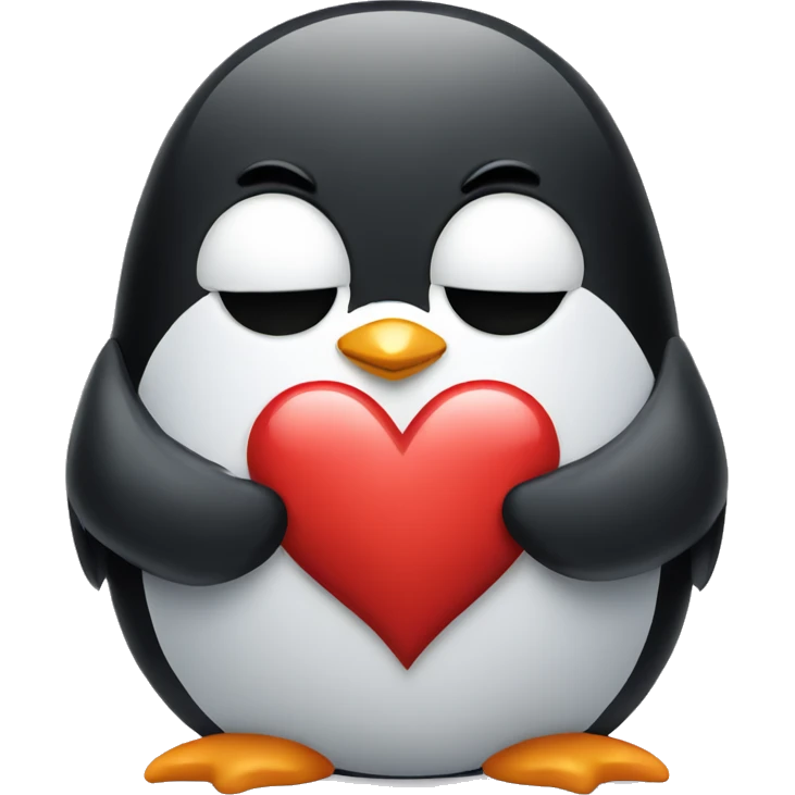 Sad Penguin holding a heart  emoji