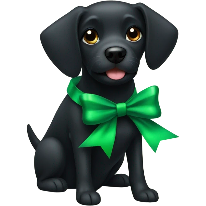 black dog wearing a green christmas bow around her neck emoji