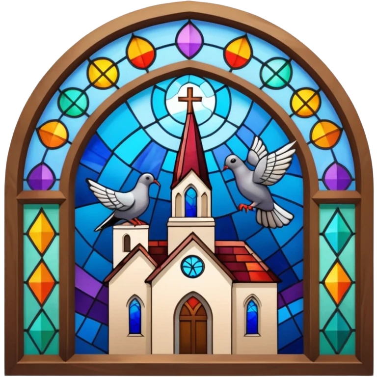 Pigeon on a colourful window of church emoji