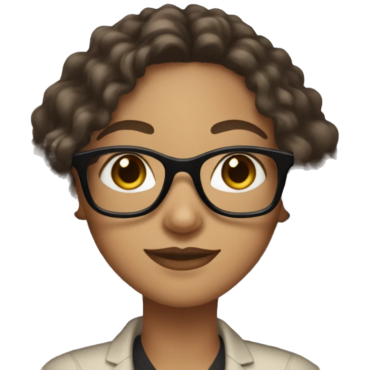 light brown skinned woman with long black curly hair and glasses emoji