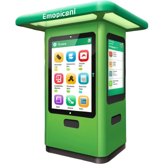 Digital Kiosk + green interface + public info, Street Advertisements. emoji