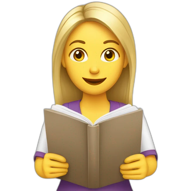 mujer rubia con cuaderno de inglés emoji